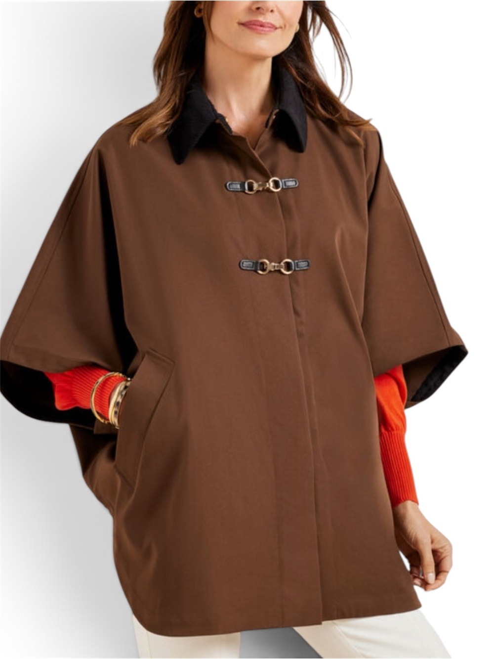 NWT Talbots Woven Water-Resistant Cape Brown Black Equestrian Heritage Preppy L